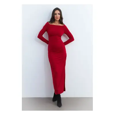 Cool & Sexy Women's Red Draped Maxi Christmas Dress SHR7