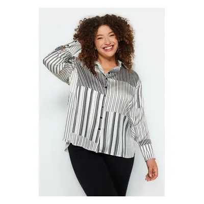 Trendyol Curve Black and White Striped Woven Long Sleeve Shirt