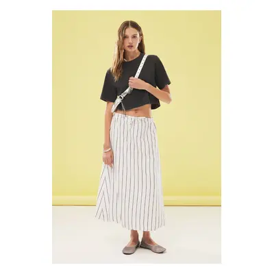 Trendyol White Balloon Detail Striped Maxi Length Woven Skirt