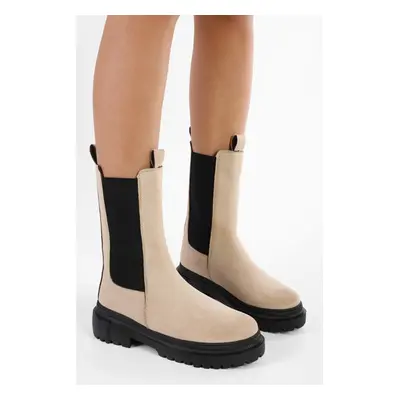 Shoeberry Women's Gaze Beige Suede Boots