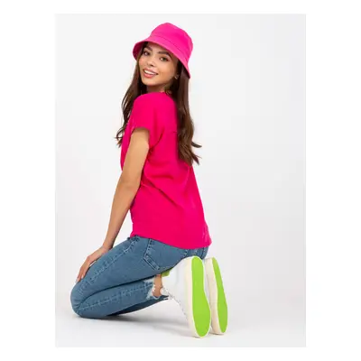 Fuchsia cotton V-neck t-shirt BASIC