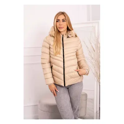 marka niezdefiniowana Quilted winter jacket with a hood beige