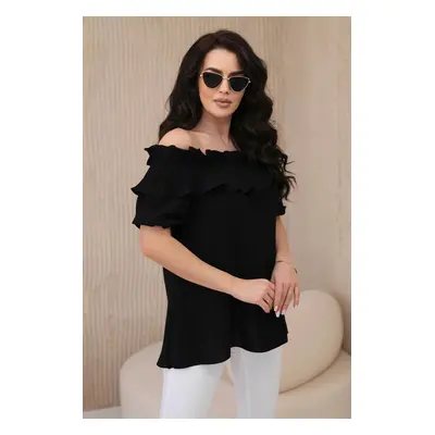 Spanish blouse with decorative ruffle in black