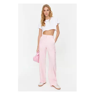 Trendyol Pink Cargo Wide Leg Contrast Stitch Detail Woven Trousers