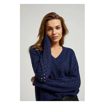 Women's openwork sweater with metallic thread MOODO - dark blue