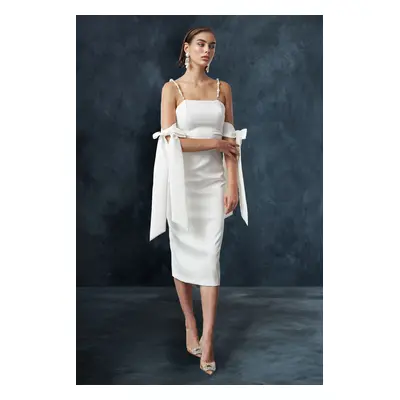 Trendyol White Sleeve Detailed Satin Woven Dress