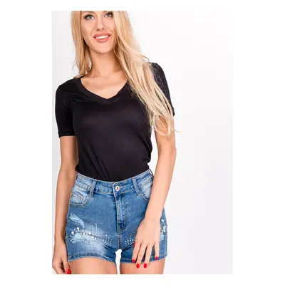 Women's fashion T-shirt with V-neck - black