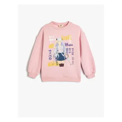 Koton Anime Printed Sweatshirt Ribbed Long Sleeve Crew Neck