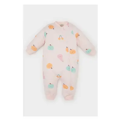 DEFACTO Baby Girl Newborn Fruit Patterned Combed Cotton Overalls