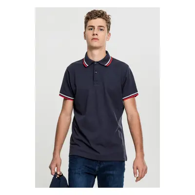 Men's Double Stripe Polo Shirt Navy/Blue/Flame Red