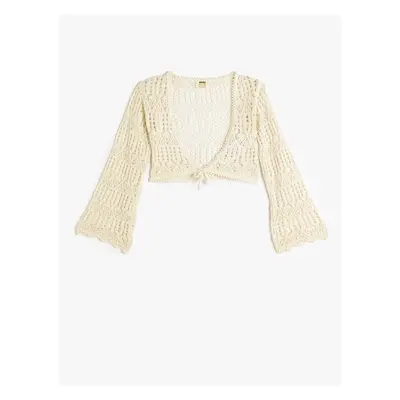 Koton Crop Openwork Cardigan V-Neck Long Sleeve