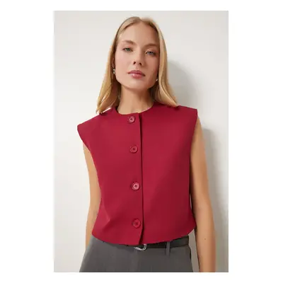 Happiness İstanbul Women's Burgundy Buttoned Crop Woven Vest