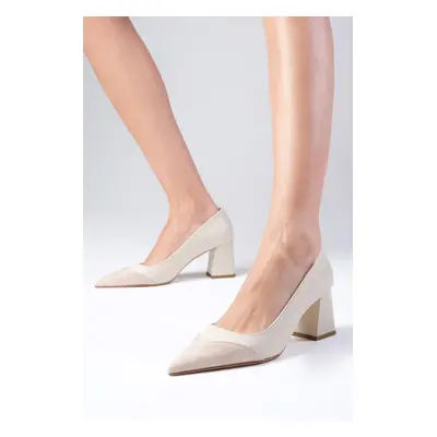 Mio Gusto Whitney Beige Color Block Heel Women's Heeled Shoes