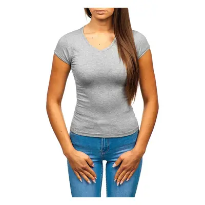 Women's fashionable T-shirt with V-neck - gray