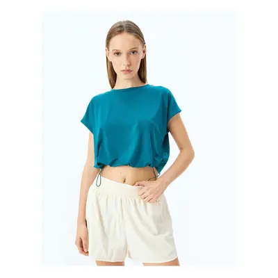 Koton Crop Crew Neck Short Sleeve Comfortable Fit Elastic Waist Sports T-Shirt