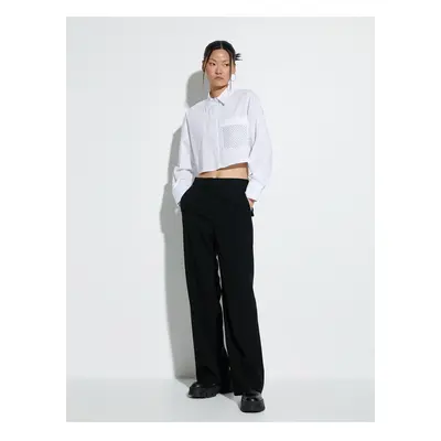 Koton Crop Long Sleeve Poplin Shirt Pocket Detailed Buttoned Cotton