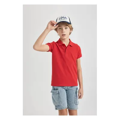 DEFACTO Boy's Red Pique Short Sleeve Polo T-Shirt