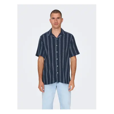 Dark blue men's striped shirt ONLY & SONS Trev - Men's