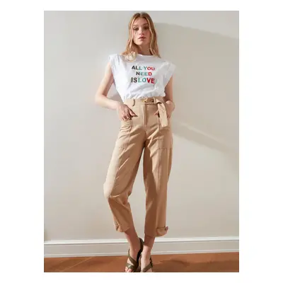 Beige Women's Cropped Trousers with Pockets Trendyol - Women