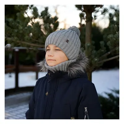 AGBO Boy's winter set: hat and tube scarf blue Wiliam with pompom