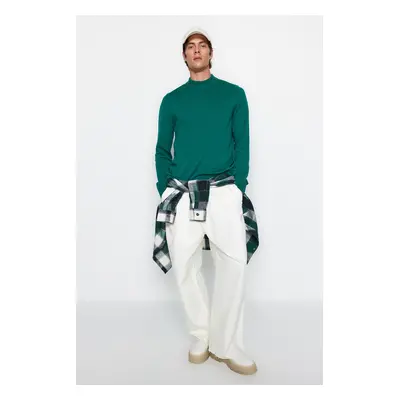 Trendyol Emerald Green Slim Fit Slim Cut Half Turtleneck 100% Cotton Basic Sweater