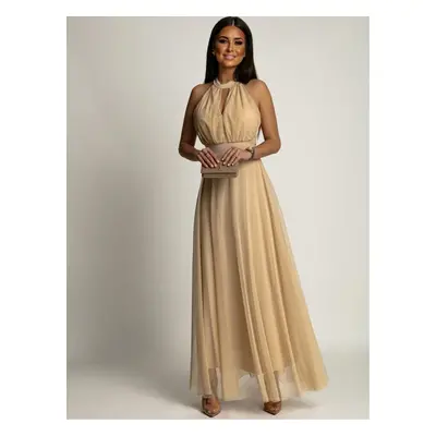 Women's elegant dress with tulle bottom FASARDI - beige