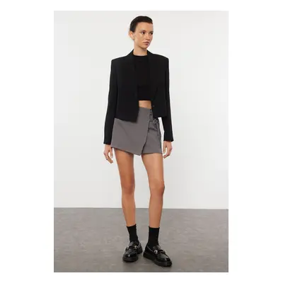 Trendyol Anthracite Double Belted Woven Shorts Skirt