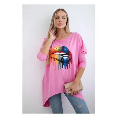 marka niezdefiniowana Blouse oversize with rainbow lips print light pink