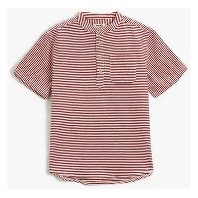 Koton Mandarin Collar Short Sleeve Buttoned Single Pocket Striped Cotton Shirt