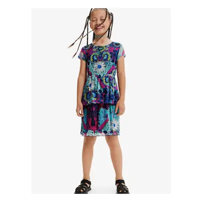 Pink-turquoise girly patterned dress Desigual Caleido - Girls