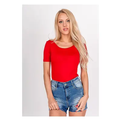 Monochrome women's T-shirt with a neckline on the back - red