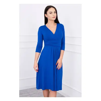 marka niezdefiniowana Dress with cut-off under the bust, 3/4 sleeves blue cornflower