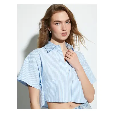 Koton Crop Shirt Short Sleeve Cargo Pocket Buttoned