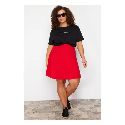 Trendyol Curve Red Elastic Waist Mini Knit Plus Size Skirt