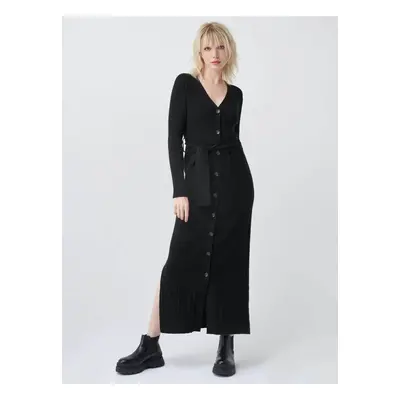 Black women's long button-up knitted dress Salsa Jeans - Women