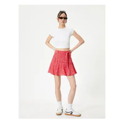 Koton Floral Mini Skirt with Flounce Belt Detail