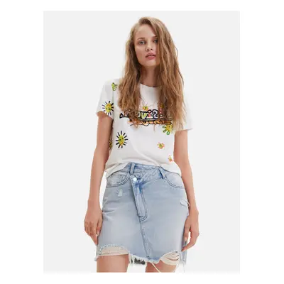 White Women's T-shirt with print Desigual Margapepo - Women