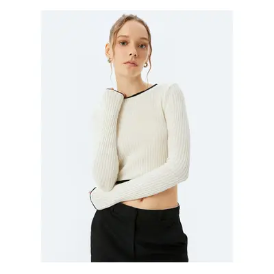 Koton Crop Crew Neck Trim Textured Long Sleeve T-Shirt