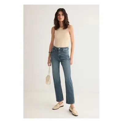 Trendyol Blue Low Waist Straight Jeans