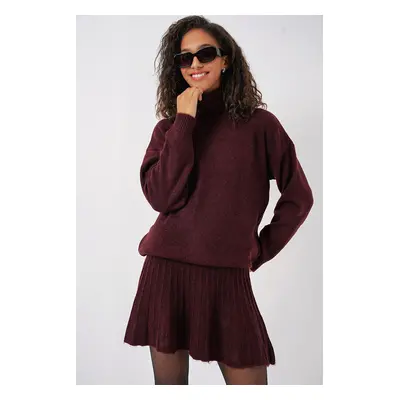 Bigdart Sweater Skirt Knitwear Two Piece Set - Claret Red