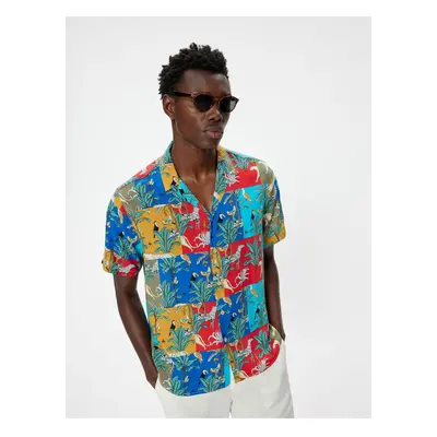 Koton Patterned Shirt Short Sleeve Multicolored Buttoned Viscose