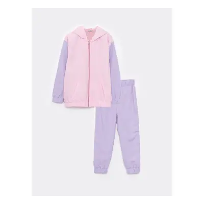 LC Waikiki Girls' Tracksuit Set with Color Block Long Sleeves with a Hoodie.