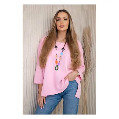 Kesi Włoski Oversize blouse with necklace buttery fabric light pink