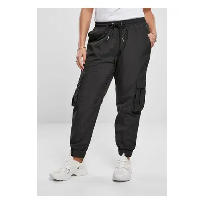 Women's Wavy Nylon Cargo High Waist Pants Black