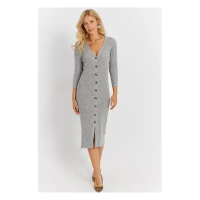 Cool & Sexy Women's Gray Knitwear Midi Shirt Dress YV274