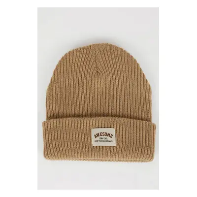 DEFACTO Boy's Woven Labeled Ribbed Knitted Beanie