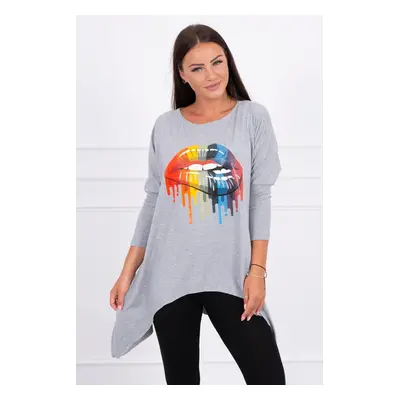 marka niezdefiniowana Blouse oversize with rainbow lips print gray