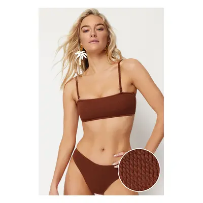 Trendyol Brown Strapless Textured Bikini Top