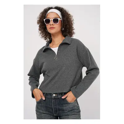 Bigdart Zipper Collar Knitted Sweatshirt - Anthracite