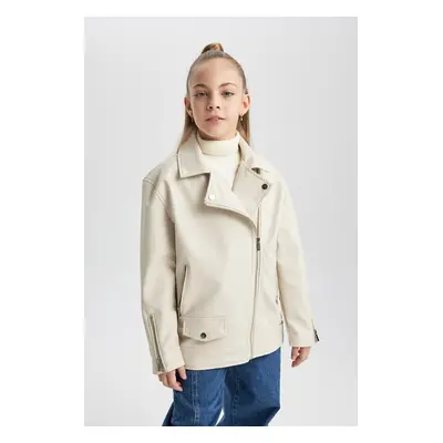 DEFACTO Girl Water Repellent Faux Leather Jacket Coat